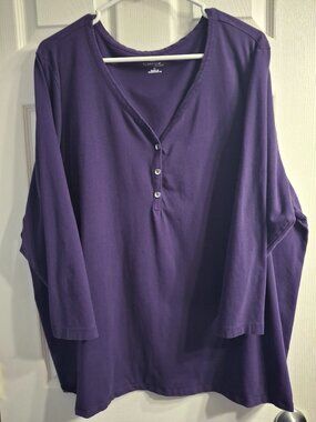 Catherines Suprema Studio Purple 3-button V-neck Henley Tunic Top, 3x